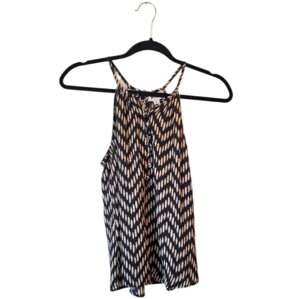 Evereve Women's Black & Tan Burnt Chevron Tank Top Size XS
